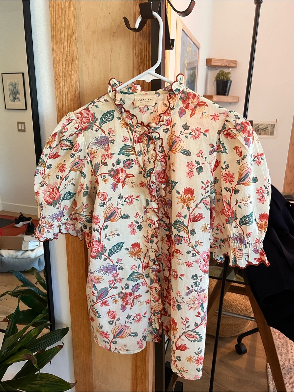 Sezane Cream Floral Ruffled Button-Down Blouse - Picture 5 of 5